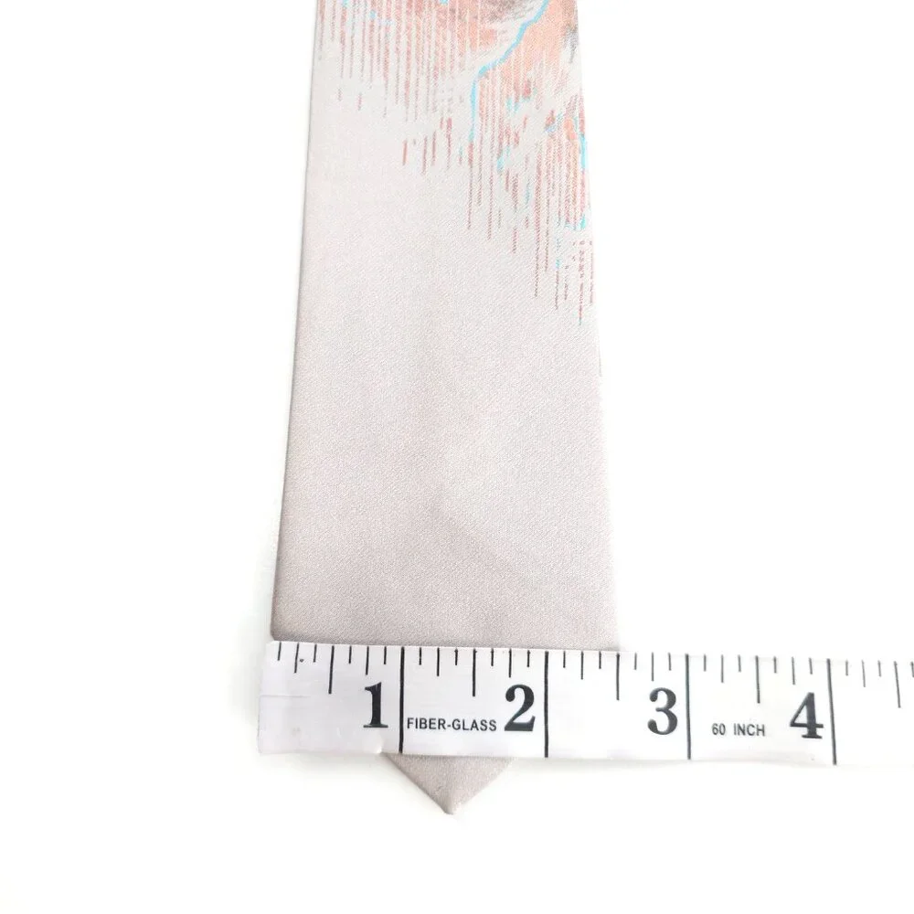 Oak Tree Men Necktie Polyester Silk Gray Orange Blue Size 56x2.5 - NWOT